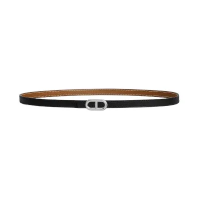 Hermès Women' s Millon H Buckle Reversible Belt In Brown/Black/Orange/White Epsom Calfskin With Silver Hardware 13mm