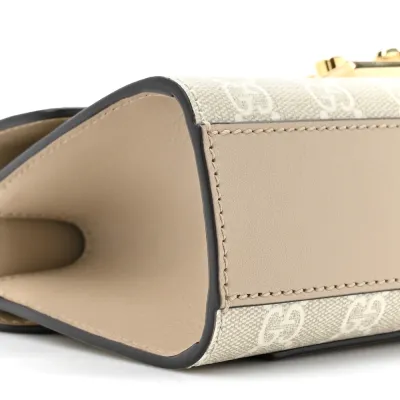 Gucci Small Padlock Chain Shoulder Bag Beige / Mystic White / Oatmeal GG Supreme Monogram Canvas & Textured Dollar Calfskin Leather Gold Hardware