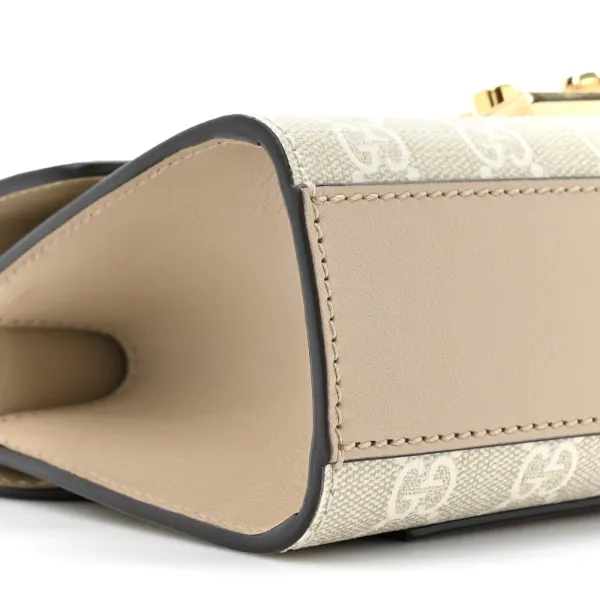 Gucci Small Padlock Chain Shoulder Bag Beige / Mystic White / Oatmeal GG Supreme Monogram Canvas & Textured Dollar Calfskin Leather Gold Hardware - Image 4