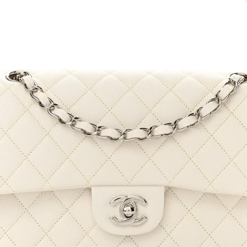Designer Handbags Chanel White caviar Double Flap Bag