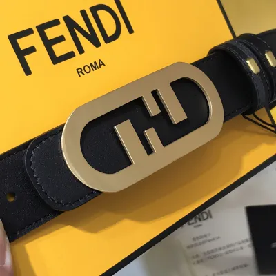Fendi Women's O Lock Buckle Belt In Black Calfskin With Gold Hardware 30mm