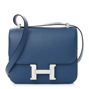 Hermès Constance Verso 24 Bleu Agate / Gris Mouette Epsom Leather Palladium Silver Hardware