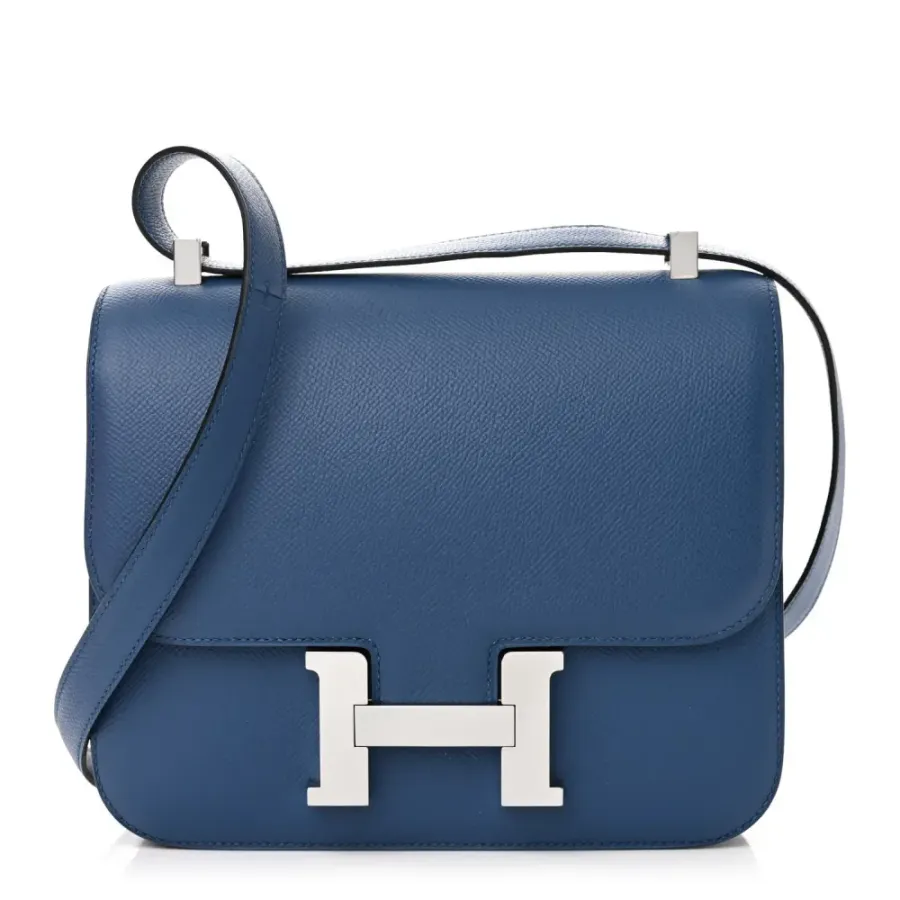 Hermès Constance Verso 24 Bleu Agate / Gris Mouette Epsom Leather Palladium Silver Hardware