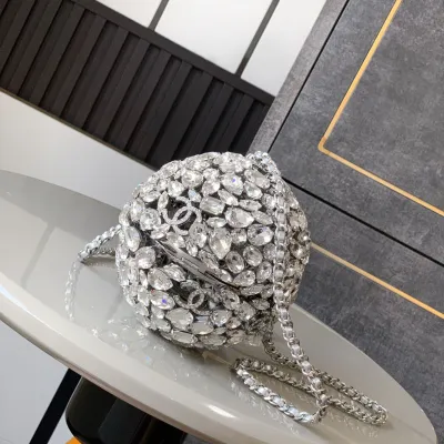 Chanel Silver / gold / black crystal ball dinner bag crossbody bag