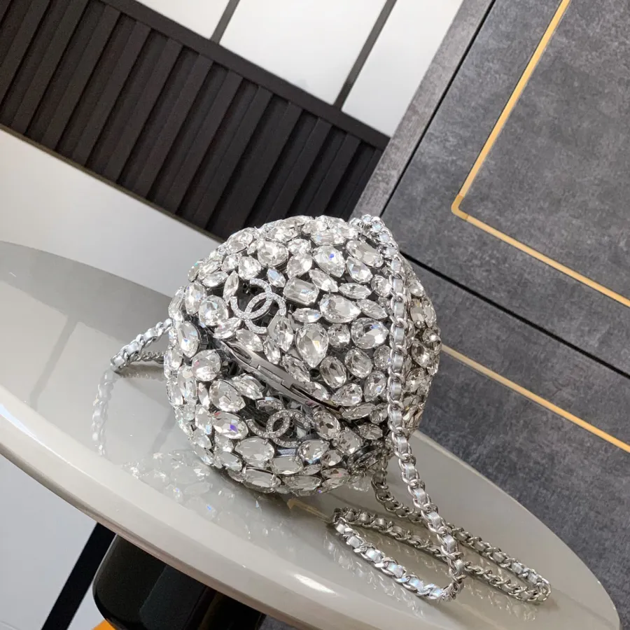 Chanel Silver / gold / black crystal ball dinner bag crossbody bag