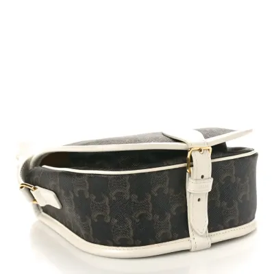 Celine Medium Folco Bag White Triomphe Canvas Gold Hardware