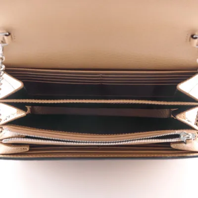 Gucci Mini Crystal Dionysus Chain Wallet Natural Tan / Black Diamond & Dollar Calfskin Leather Silver Hardware