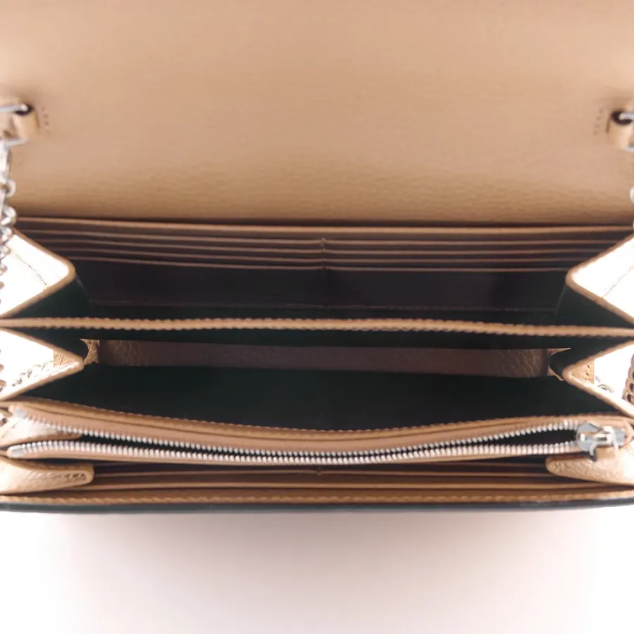 Gucci Mini Crystal Dionysus Chain Wallet Natural Tan / Black Diamond & Dollar Calfskin Leather Silver Hardware