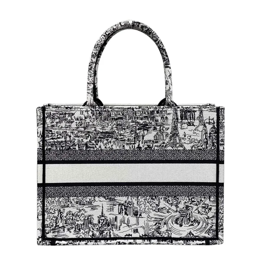 Dior Medium Dior Book Tote White and Black Paris Allover Embroidery
