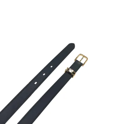 Hermès Women' s Square Buckle Belt In Black/White Epsom Calfskin With Gold Hardware 20mm