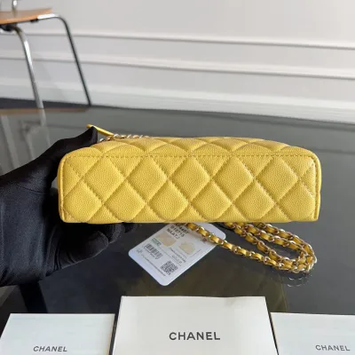 Chanel Yellow / Pink / white / Grey / Black / Apricot color Lychee print calfskin handle makeup bag handbag