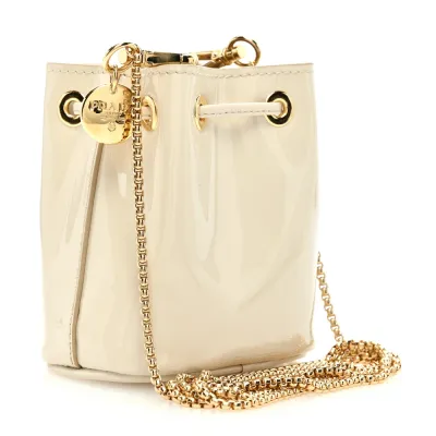 Prada Mini Metal Triangle Logo Drawcord Pouch Shoulder Bag Avorio Vernice Leather Gold Hardware