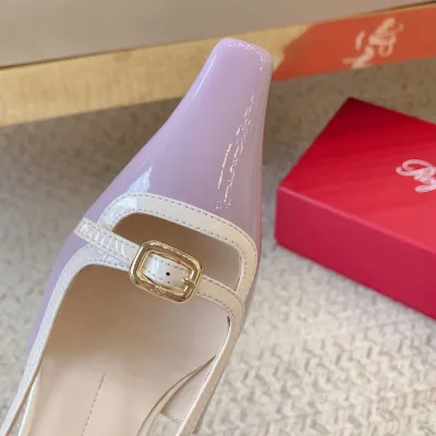 Roger Vivier Viv' Canard Slingback Pumps High Heels In Purple/White/Pink/Yellow/Blue Patent Leather With Metal Buckle (Heel Height 5.5cm)