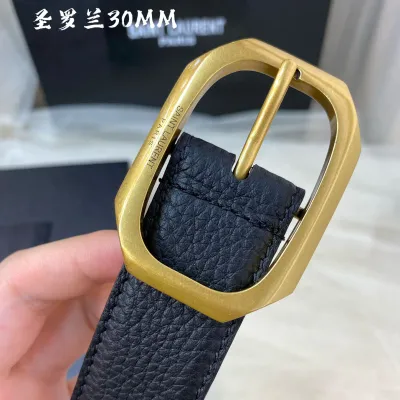 Saint Laurent Frame Buckle Thin Belt In Black Calfskin With Gold Hardware 30mm