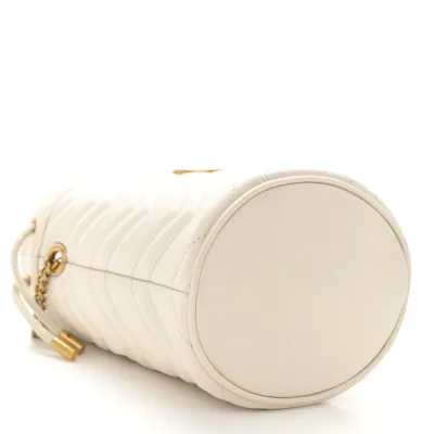 Gucci Mini GG Marmont 2.0 Bucket Bag White Calfskin Matelassé Leather Aged Gold Hardware