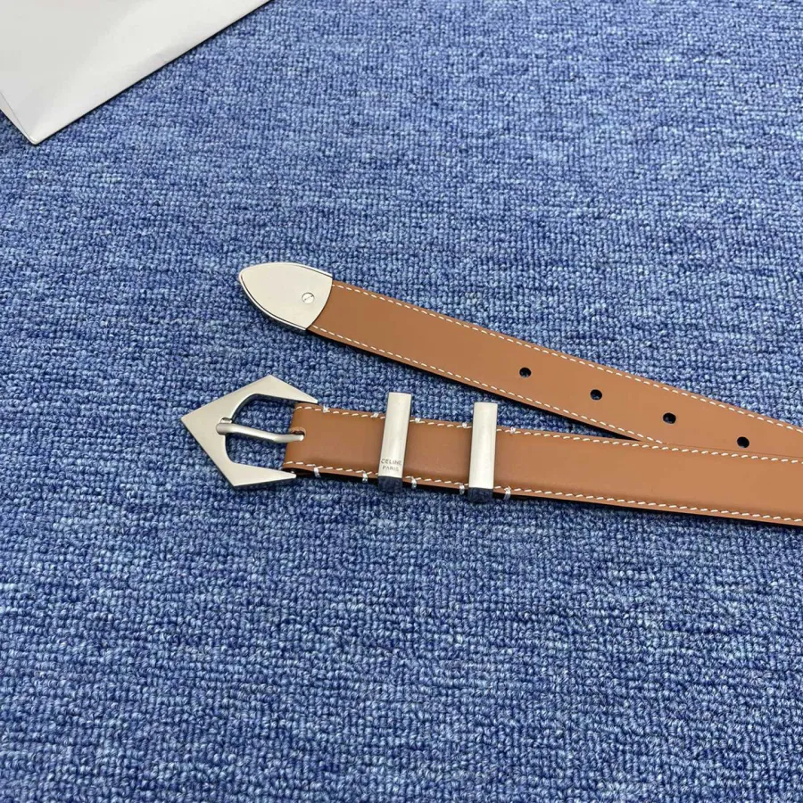 Celine Triangled Buckle Reversible Belt In Brown/Black/Red Calfskin With Gold Hardware 25mm