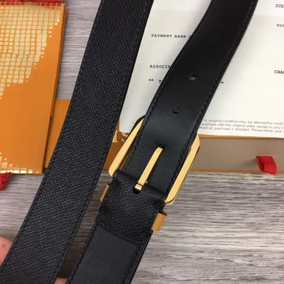Louis Vuitton Men's Timeless Germain Belt In Black Calfskin With Gold/Silver/Gun Black Hardware 35mm