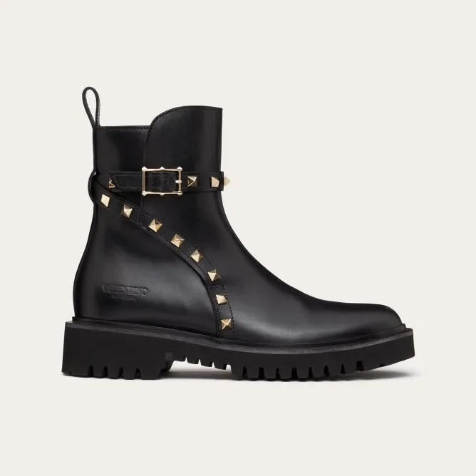 VALENTINO ROCKSTUD Calf leather ankle boots (heel height 4cm)