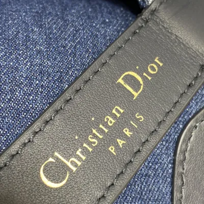 Dior Medium Dior Toujours Bag In Blue Denim Dior Oblique Jacquard With Gold Hardware