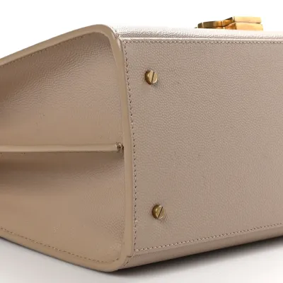 Saint Laurent Medium Cassandra Top Handle Dark Beige Classic Monogram Grain De Poudre Leather Aged Gold Hardware