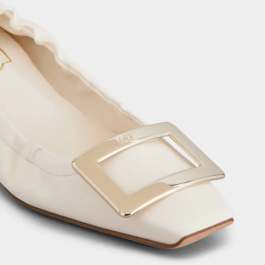 Roger Vivier Belle Vivier Ballerinas In White/Black Leather With Metal Buckle (Heel Height 2.5cm)