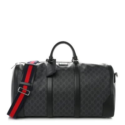 Gucci Large Carry-On Duffle Bag Black/Grey Soft GG Supreme Monogram Canvas & Appia Calfskin Leather