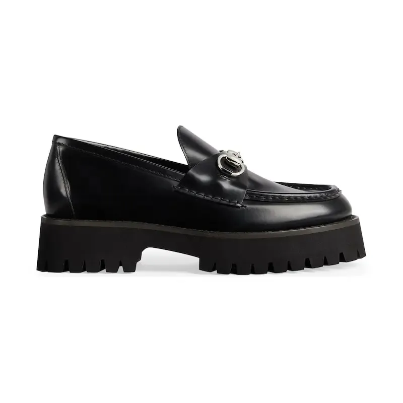 Gucci black thick soled loafers
