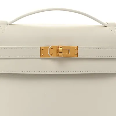 Hermès Kelly Pochette Clutch White Swift Leather Gold Palladium Hardware