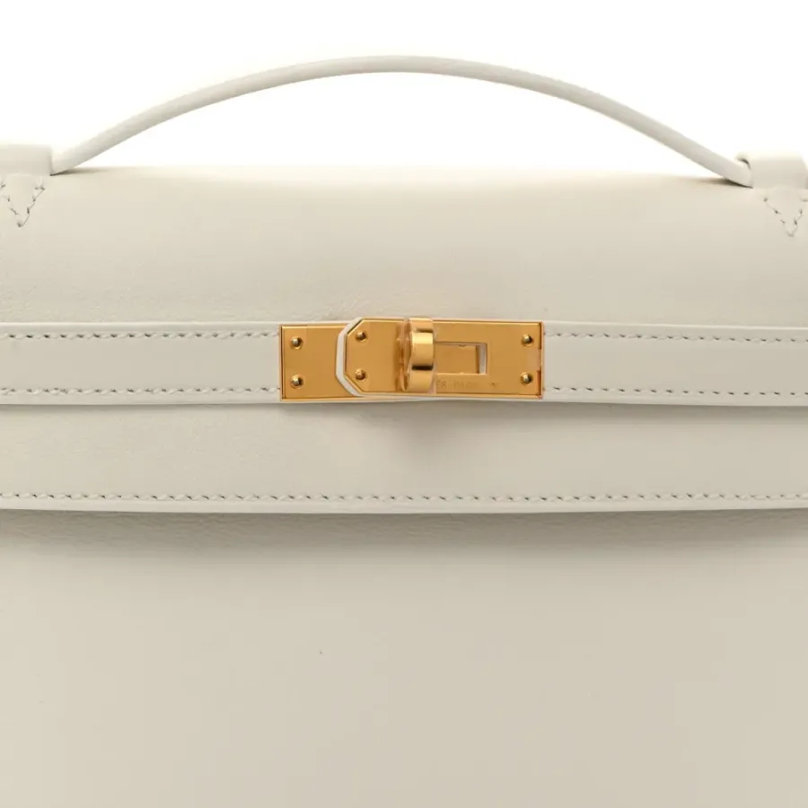 Hermès Kelly Pochette Clutch White Swift Leather Gold Palladium Hardware