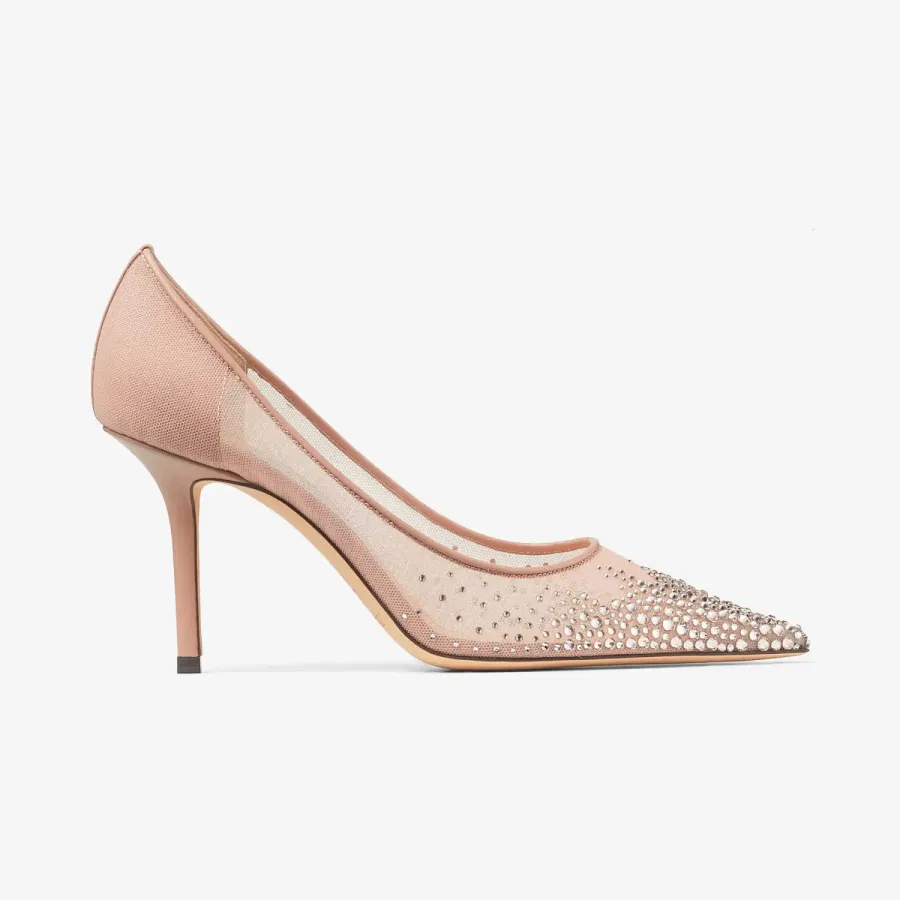 JIMMY CHOO Crystal ballet pink mesh pointed heels