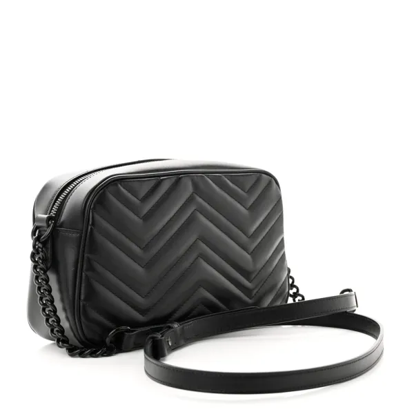Gucci Small GG Marmont Chain Shoulder Bag Black Calfskin Leather Black Hardware - Image 3