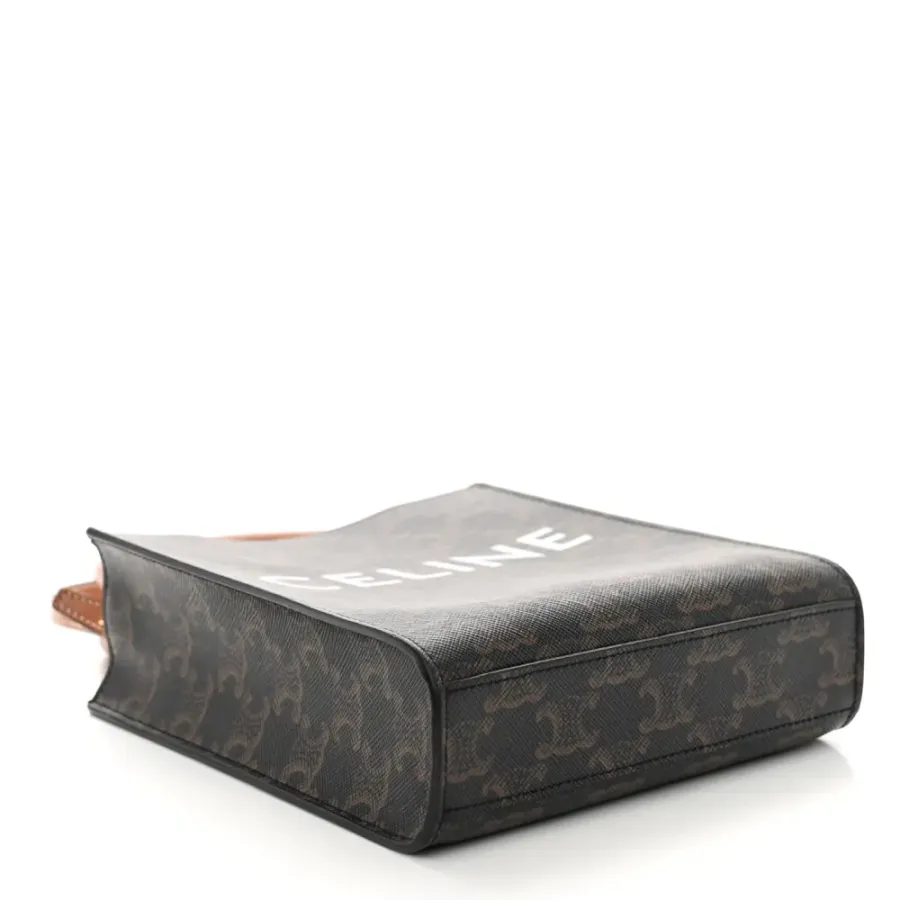 Celine Mini Vertical Cabas Tan Triomphe Canvas & Calfskin Leather Gold Hardware