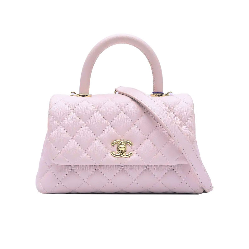 Chanel Coco Handle Rosa Claro / Branco / Caqui / Laranja 23cm Bolsas de Alça Superior Bolsas Crossbody