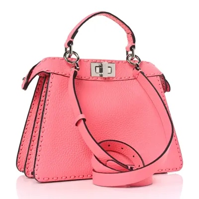 Fendi Tape Stitch Small Peekaboo I SEE U Satchel Pink Dalia Cuoio Roma Sellerissima & Nappa Sintetica Leather Silver Hardware