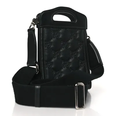 Gucci Mini Top Slip Handle Crossbody Bag Black Nylon & GG Enamel Calfskin Matelassé Leather Black Hardware