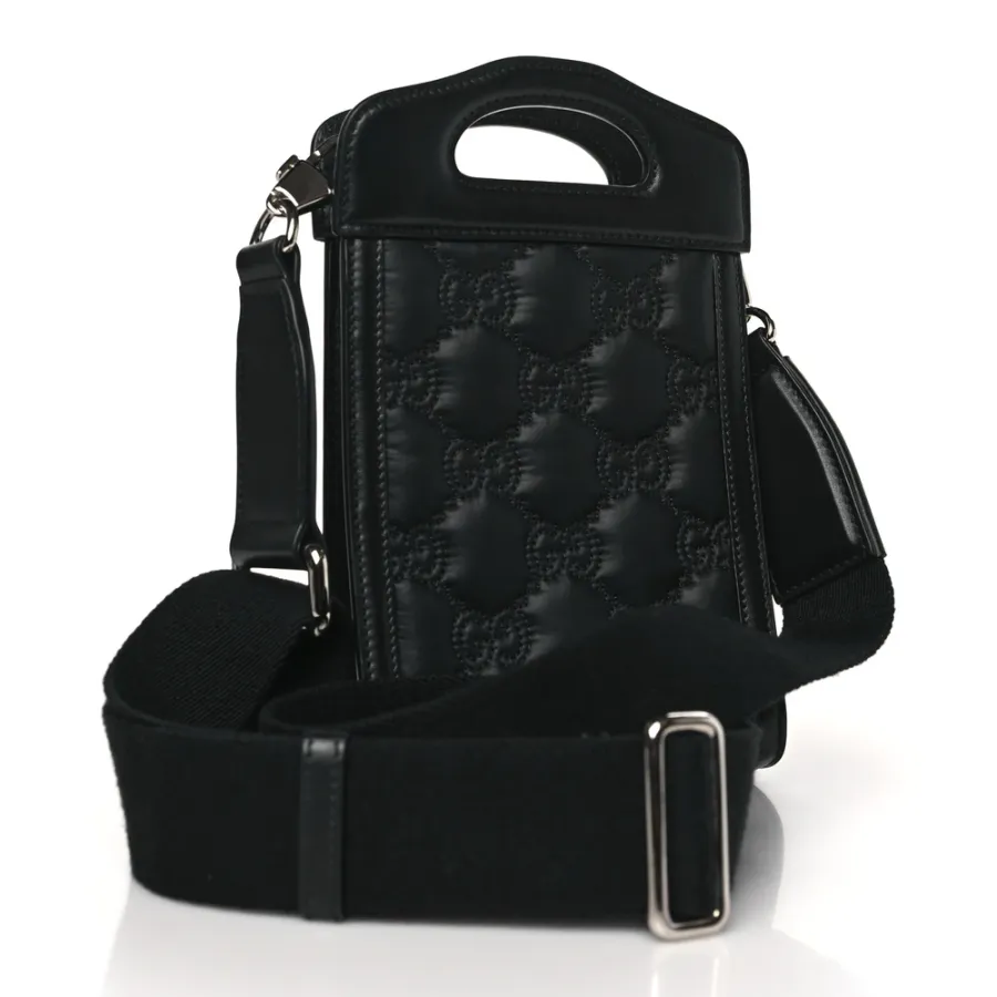 Gucci Mini Top Slip Handle Crossbody Bag Black Nylon & GG Enamel Calfskin Matelassé Leather Black Hardware