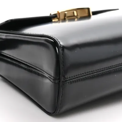 Prada Medium Flap Shoulder Bag Black Spazzolato Leather Gold Hardware