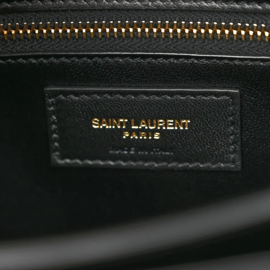 Saint Laurent Medium Gaby Satchel Black Embossed Calfskin & Crocodile Leather Aged Gold Hardware