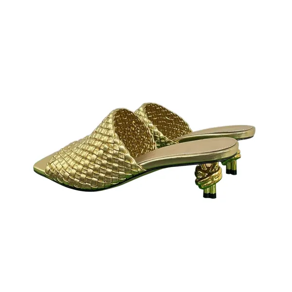 Bottega Veneta Knot Mule In Gold Intrecciato Leather Mule With Signature Metal Knot Heel (Heel Height 4.5cm) - Image 3