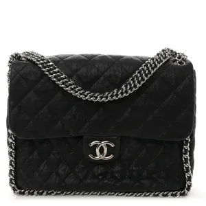 Chanel Chain Around Flap Maxi Black Quilted Washed Lambskin Leather Silver Hardware