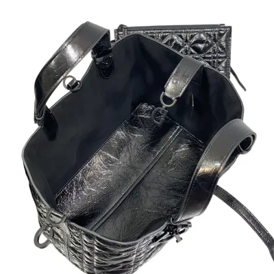 Dior Medium Dior Toujours Bag In Black Macrocannage Crinkled Calfskin With Black Hardware
