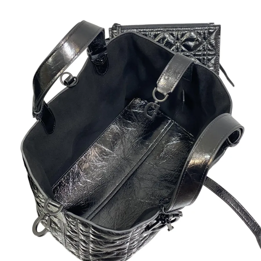 Dior Medium Dior Toujours Bag In Black Macrocannage Crinkled Calfskin With Black Hardware