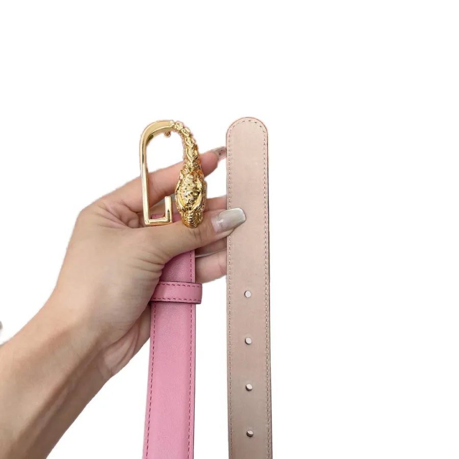 Gucci Women's G Buckle Belt In Pink/Red/Black Calfskin With Gold Hardware 25mm