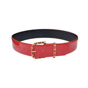 Chanel Women's Chain Buckle Belt In Red/Black Patent Calfskin With Gold Hardware 50mm