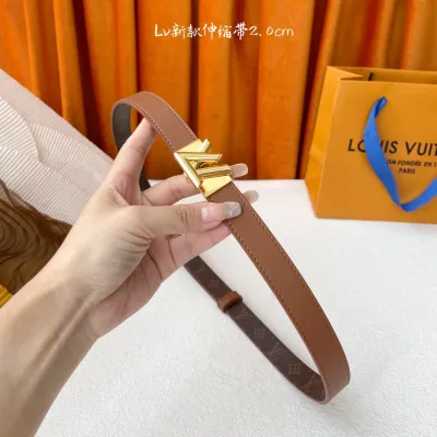 Louis Vuitton Women's GO-14 Adjustable Belt In Black/Brown/White Calfskin And Monogram Canvas With Gold/Silver Hardware 20mm