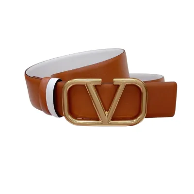 Valentino V Buckle Belt In Green/Light Green/Red/Blue/Black/Brown/Pink/Nude/Gold Black/Gold White Calfskin With Gold Hardware 40mm
