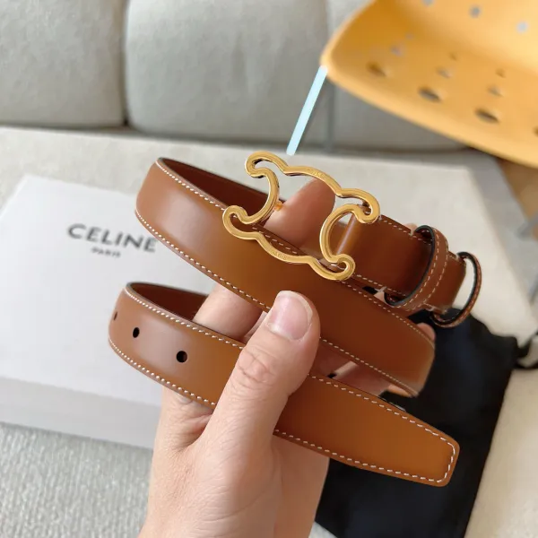 Celine Hollow Triomphe Buckle Belt In Black/White/Brown Calfskin With Gold Hardware 25mm - Image 6