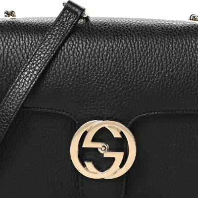 Gucci Small Interlocking G Shoulder Bag Black Dollar Calfskin Leather Gold Hardware