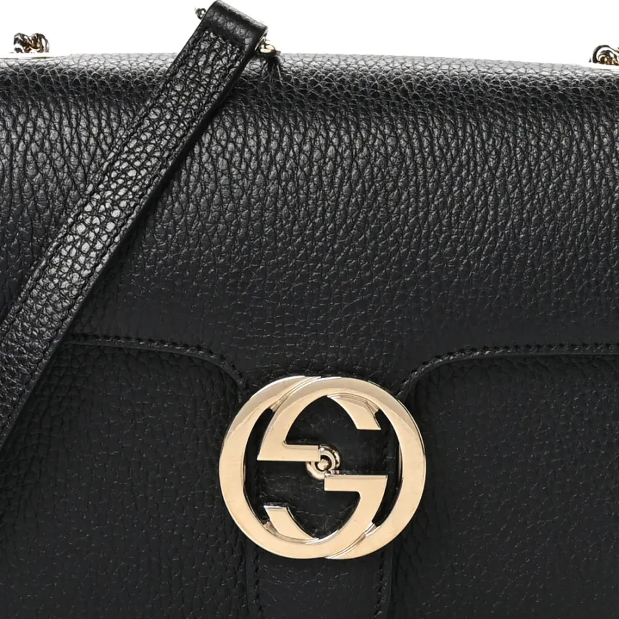 Gucci Small Interlocking G Shoulder Bag Black Dollar Calfskin Leather Gold Hardware