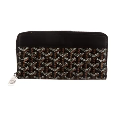 Goyard Large Matignon Continental Wallet Black Goyardine Printed Canvas Silver Hardware